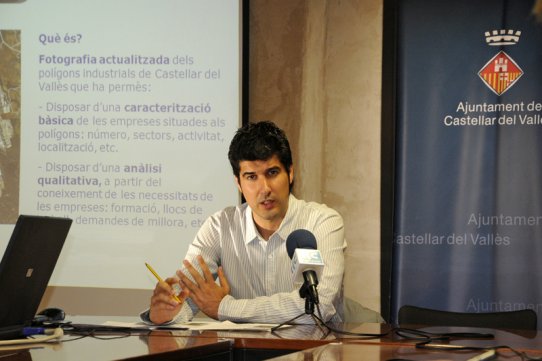 El regidor de Promoció Econòmica i Innovació, Joan Creus, durant la roda de premsa celebrada aquest matí a Ca l'Alberola