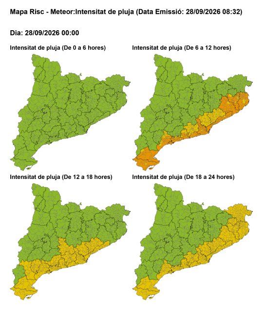 Mapa d’intensitat de pluja d'avui, dilluns 28/09/26